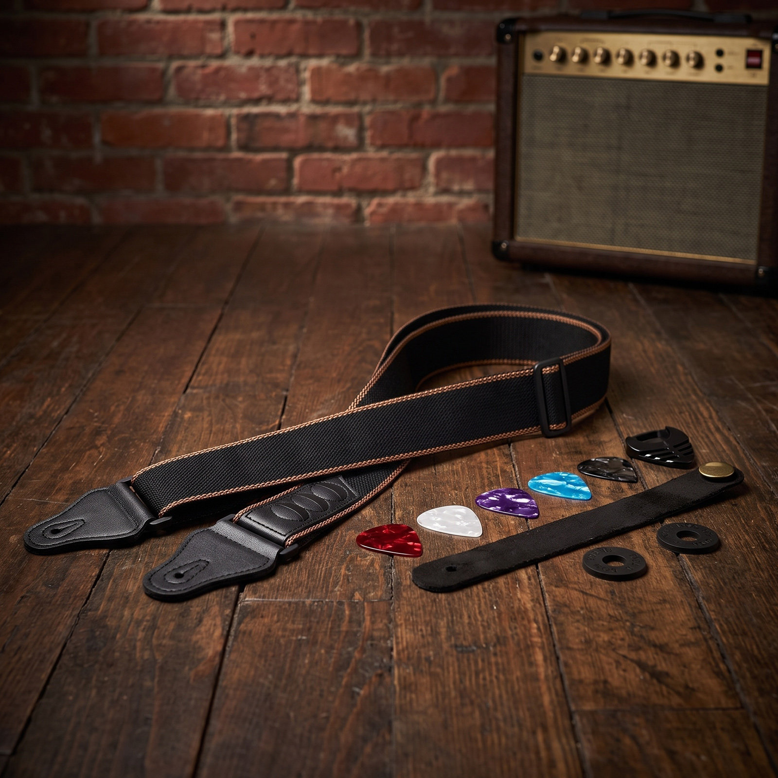 Musical Instrument Kit - 1Set Guitar Strap Kit Adjustable Black