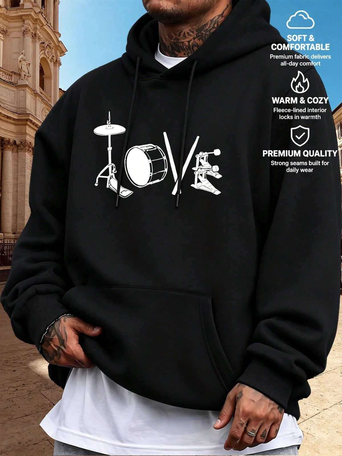 Men Music‑Themed Hooded Sweats - Musical Instrument Four Letters recension och pris